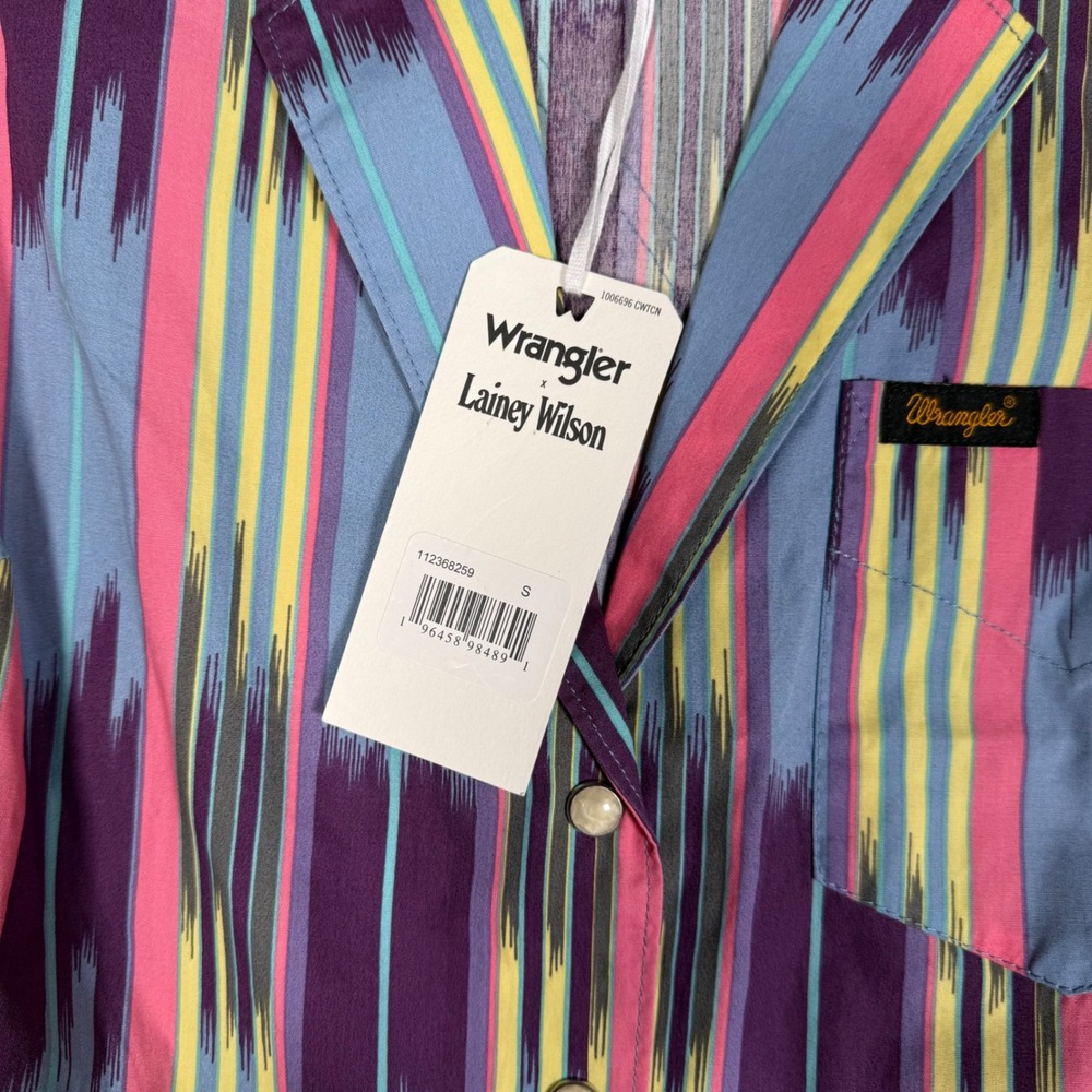 Wrangler x Lainey Wilson Women's S Multicolor Stripe Tie Front Western Top Rodeo - Picture 5 of 9